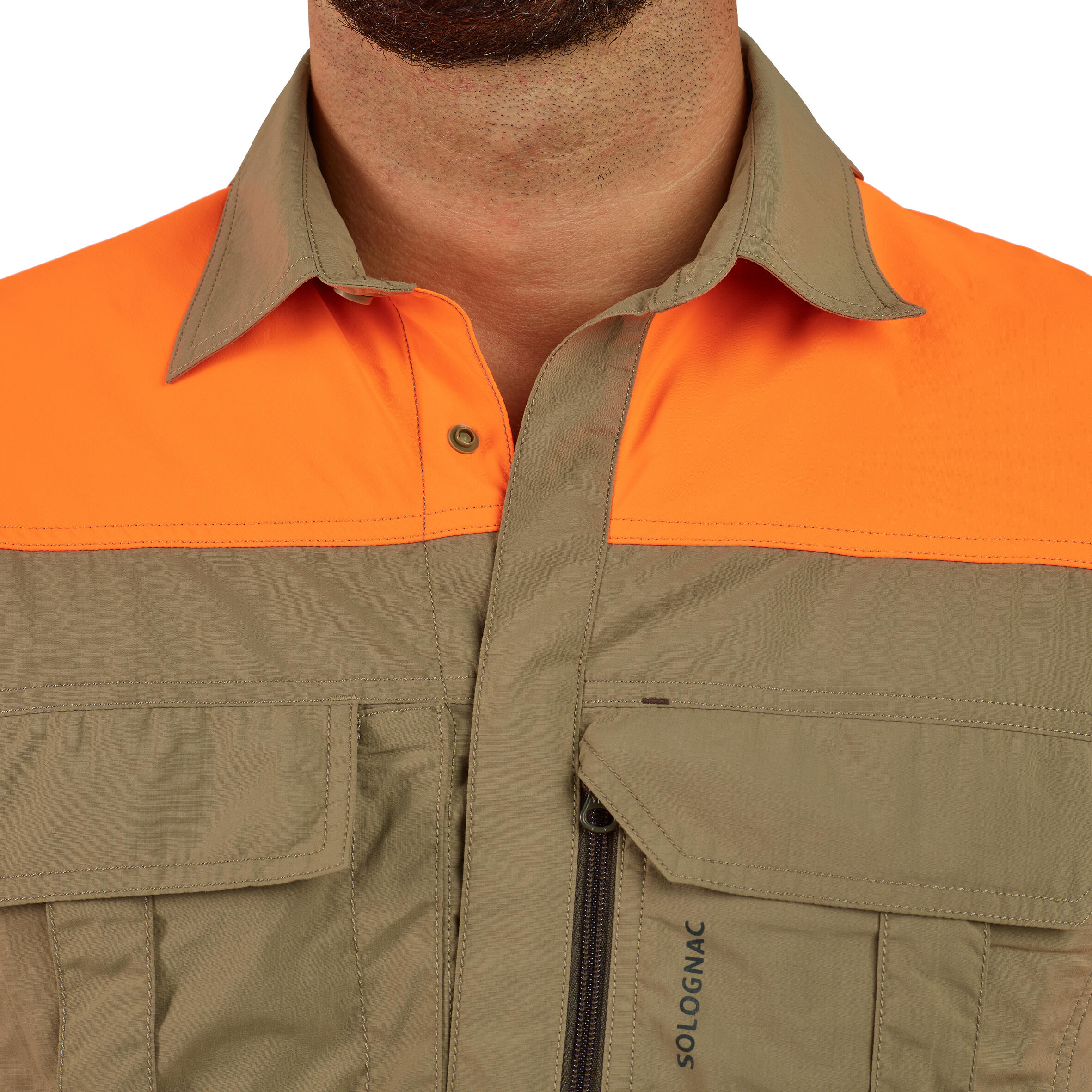 Camicia a maniche lunghe da caccia leggera e traspirante verde 520 e fluorescente