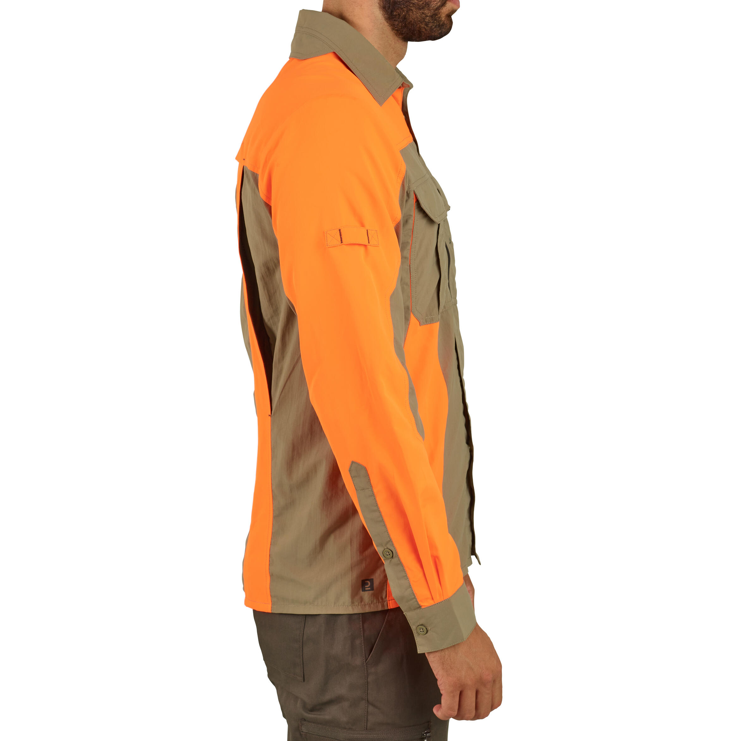 Lovecká košile s dlouhým rukávem lehká prodyšná 520 zeleno-oranžová fluo 5/20