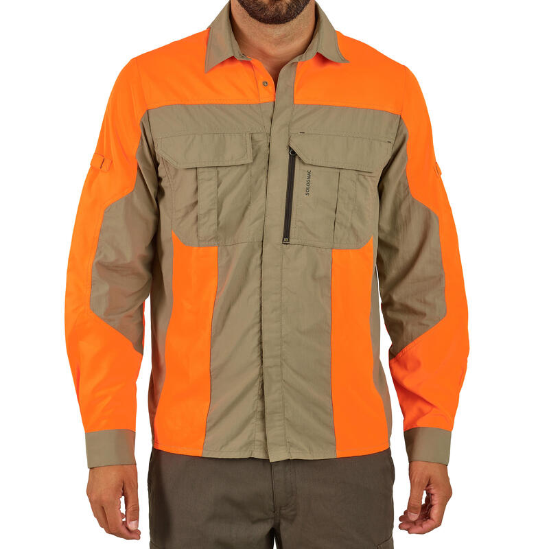 Camisa Caza Solognac 520 Verde Fluorescente Manga Larga Ligera Transpirable