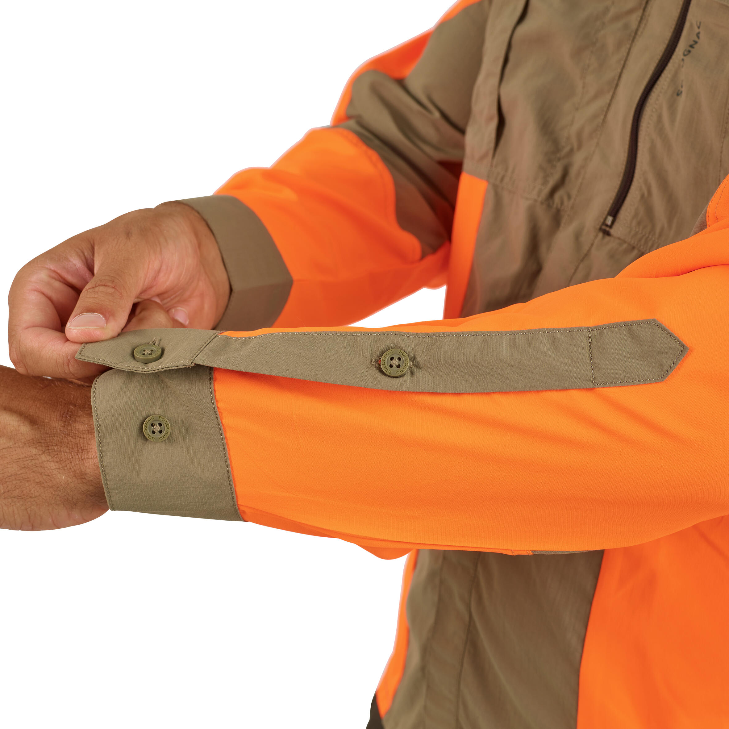 Lovecká košile s dlouhým rukávem lehká prodyšná 520 zeleno-oranžová fluo 14/20