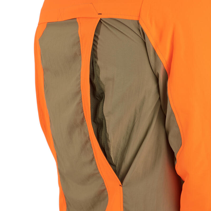 Lovecká košile s dlouhým rukávem lehká prodyšná 520 zeleno-oranžová fluo
