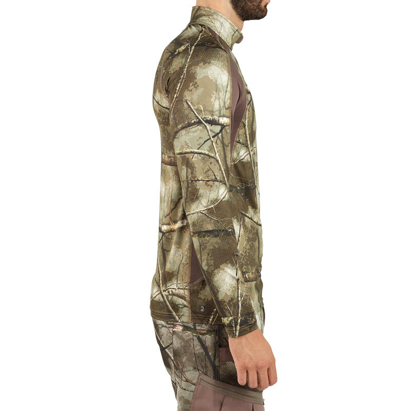 T-SHIRT CHASSE MANCHES LONGUES SILENCIEUX RESPIRANT 500 CAMOUFLAGE TREEMETIC