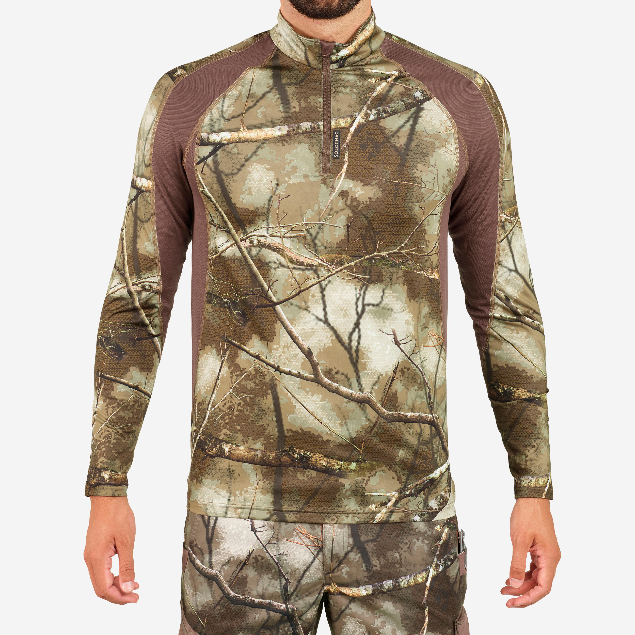 Camiseta Manga Larga Hombre Caza Solognac 500 Camuflaje Silenciosa Transpirable