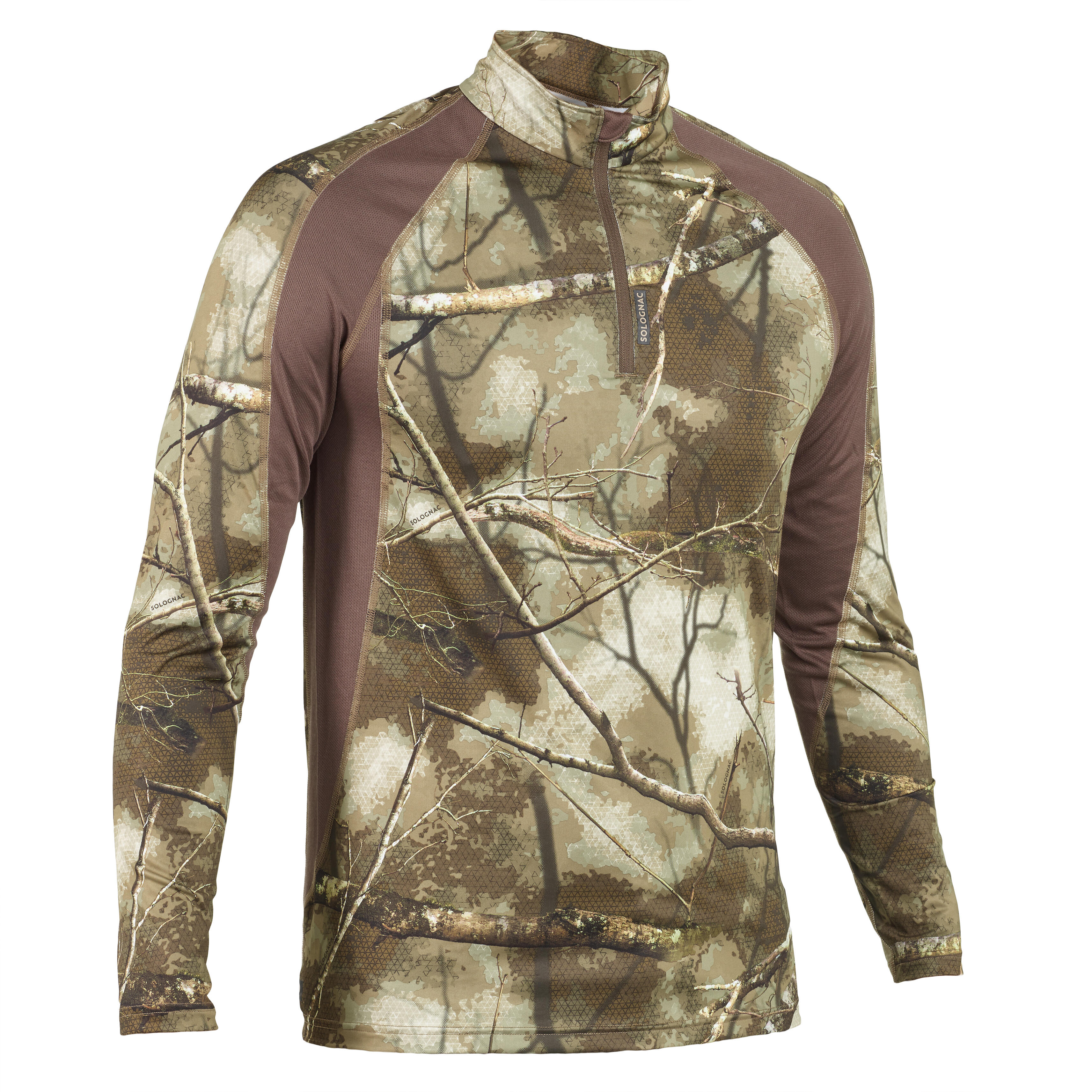 t-shirt chasse manches longues silencieux respirant 500 camouflage treemetic - solognac