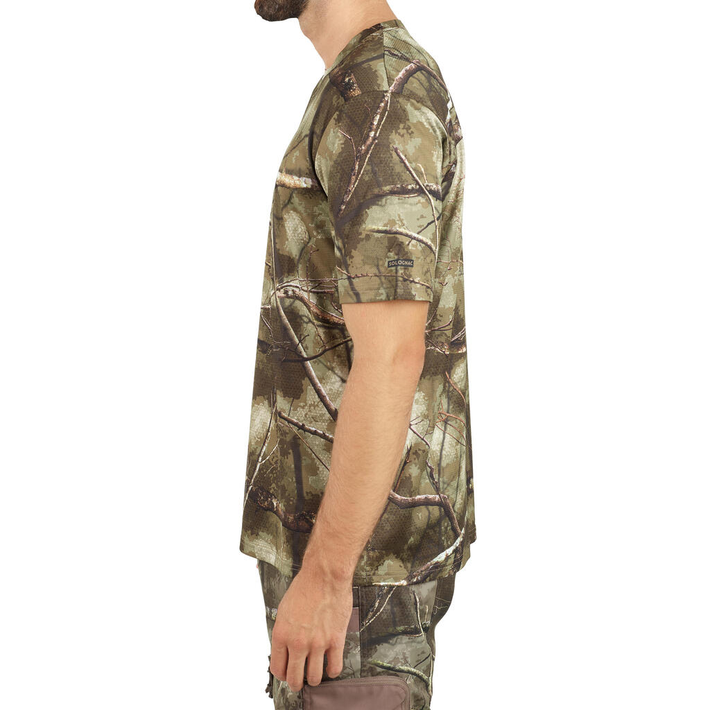 Priedušné poľovnícke tričko 100 s krátkym rukávom maskovanie Treemetic