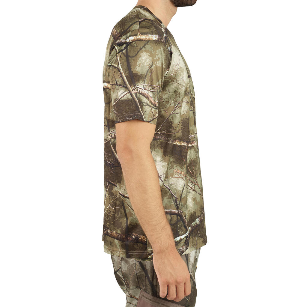 Priedušné poľovnícke tričko 100 s krátkym rukávom maskovanie Treemetic