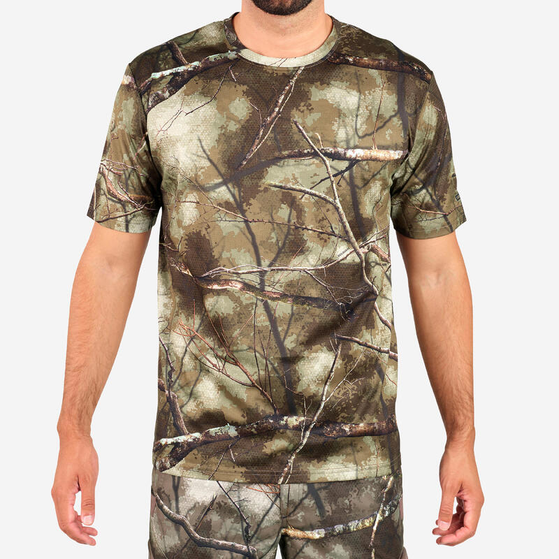Camiseta Manga Corta Hombre Solognac 100 Camuflaje Bosque Transpirable | Decathlon