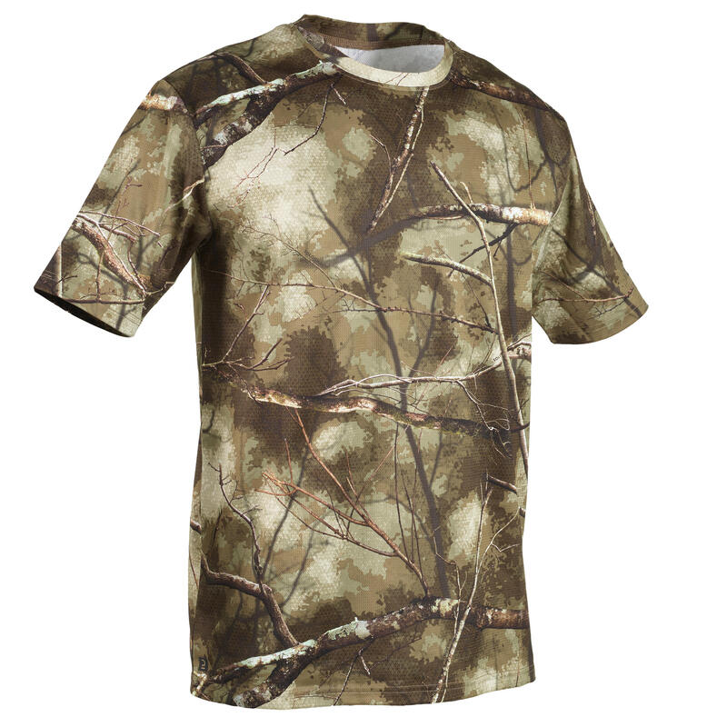 Ademend camouflage T-shirt voor de jacht 100 bos