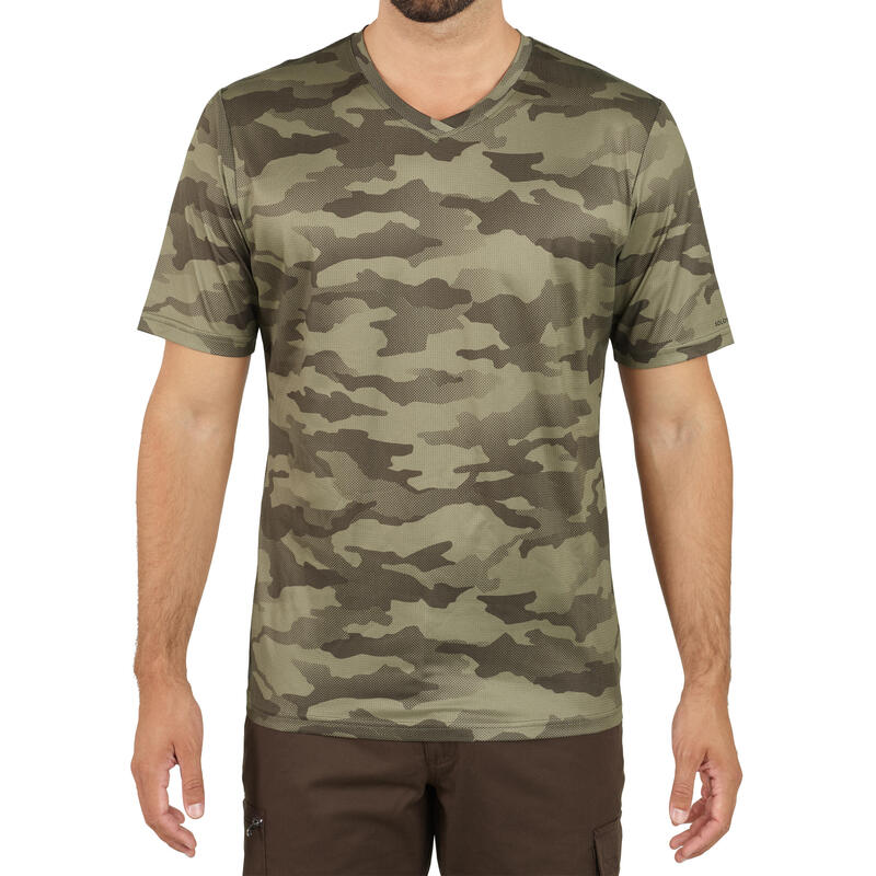 Camiseta Manga Corta Hombre Caza Solgonac Camuflaje Militar Transpirable Verde