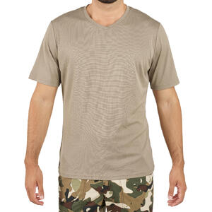 Camiseta Manga Corta Hombre Caza Solognac 100 Transpirable Beige