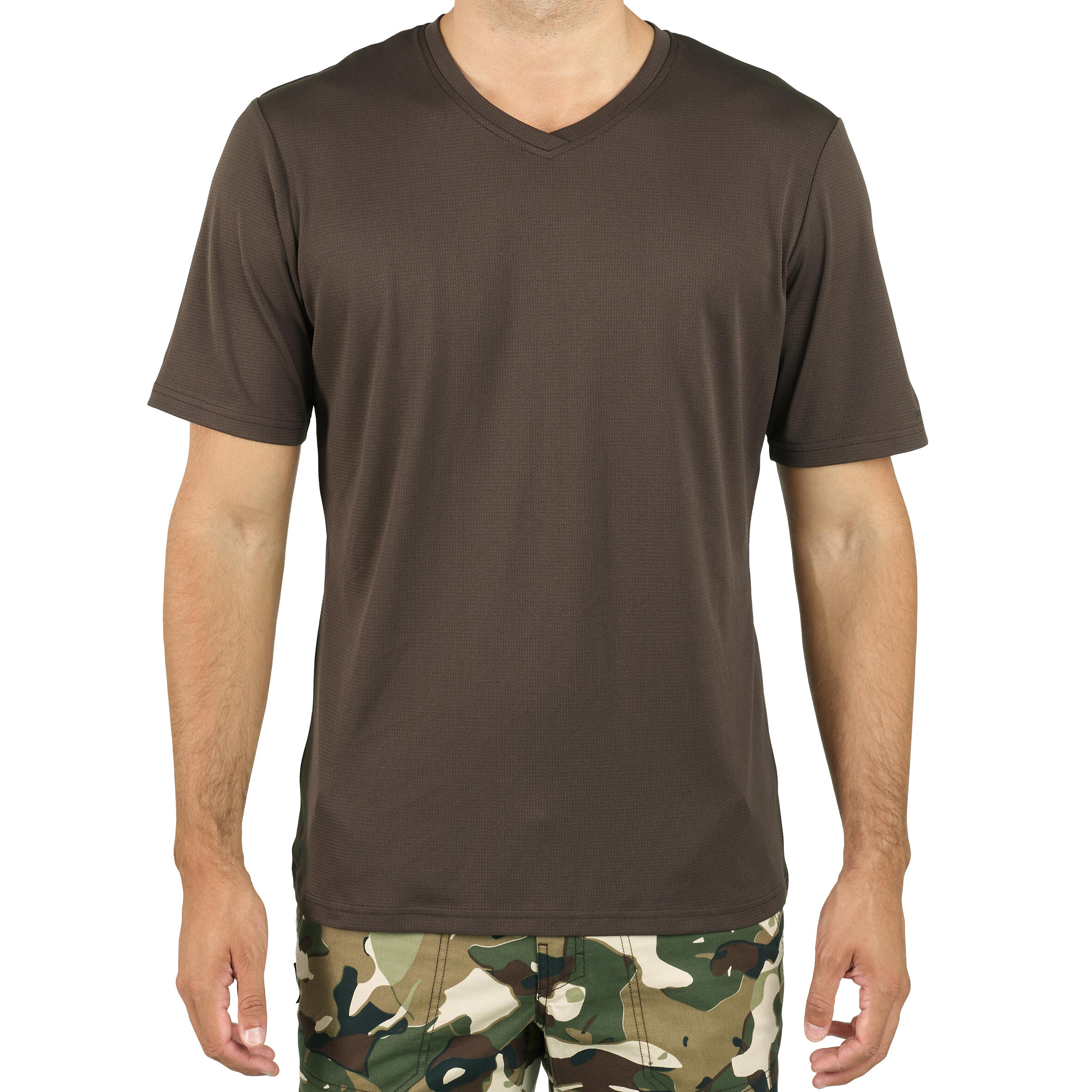 Camiseta Manga Corta Hombre Caza Solgonac Camuflaje Militar Transpirable Verde Decathlon