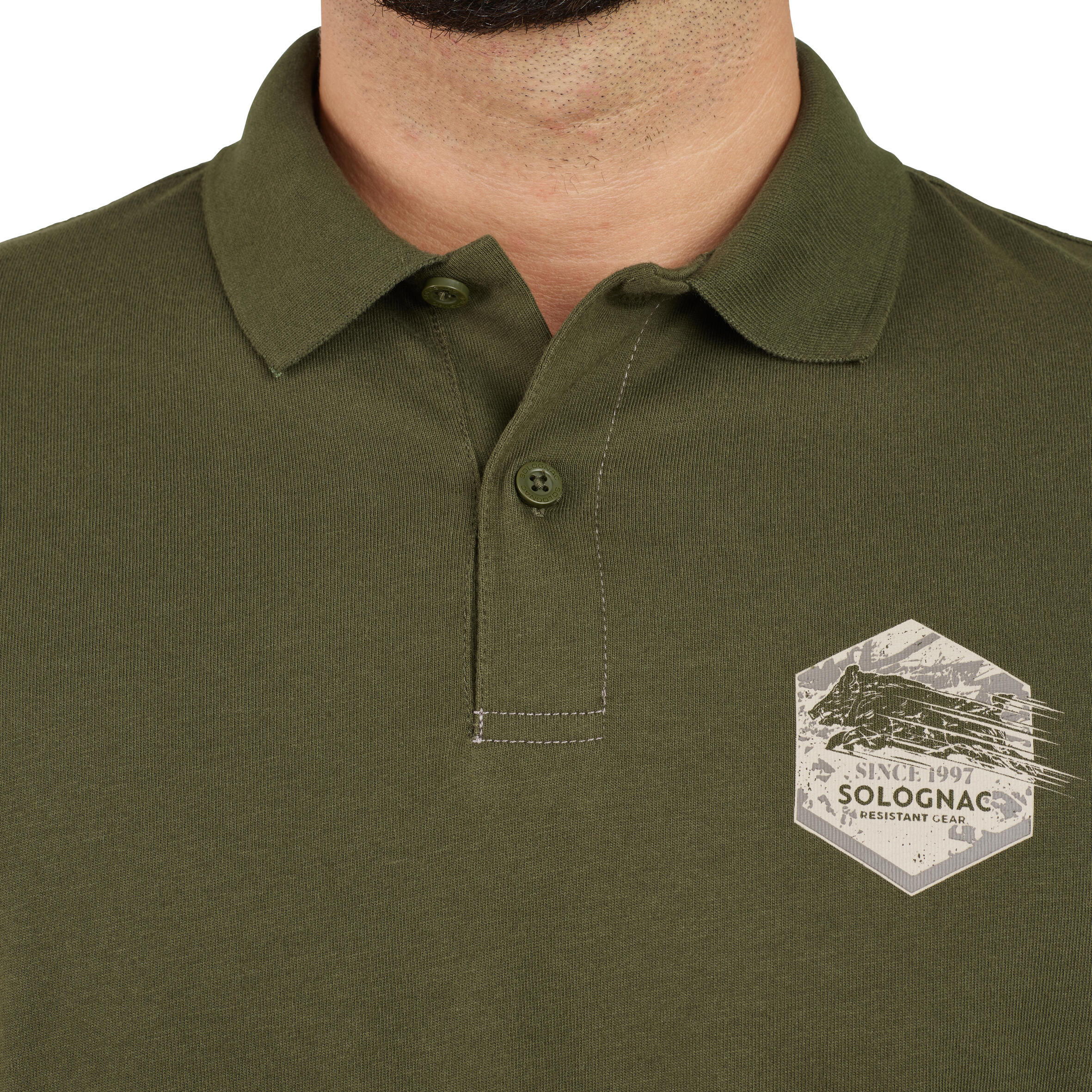 Men's Hunting Short-sleeved Breathable Cotton Polo Shirt - 100 wild boar green 6/8