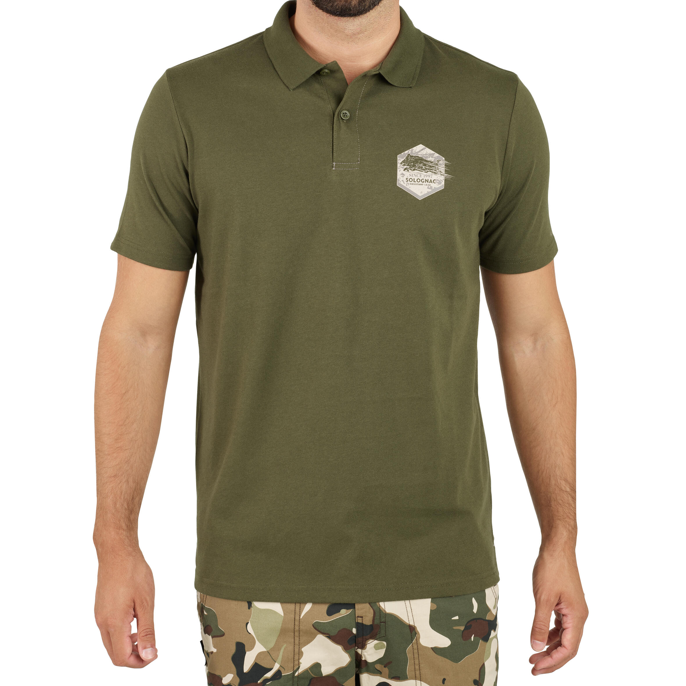 Men's Hunting Short-sleeved Breathable Cotton Polo Shirt - 100 wild boar green 2/8