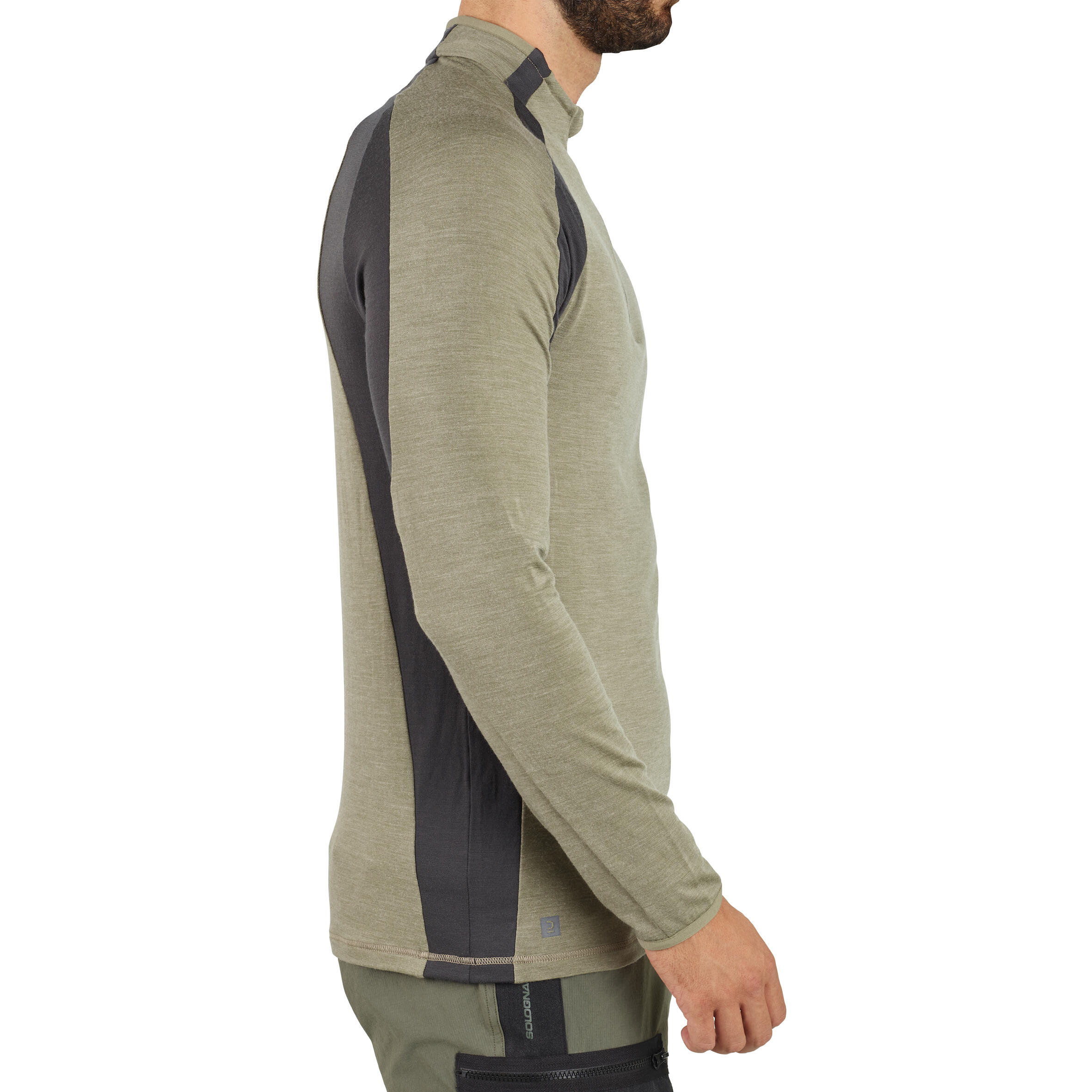 Camiseta Manga Larga Hombre Caza Solognac 900 Lana Transpirable Verde Claro 3/12
