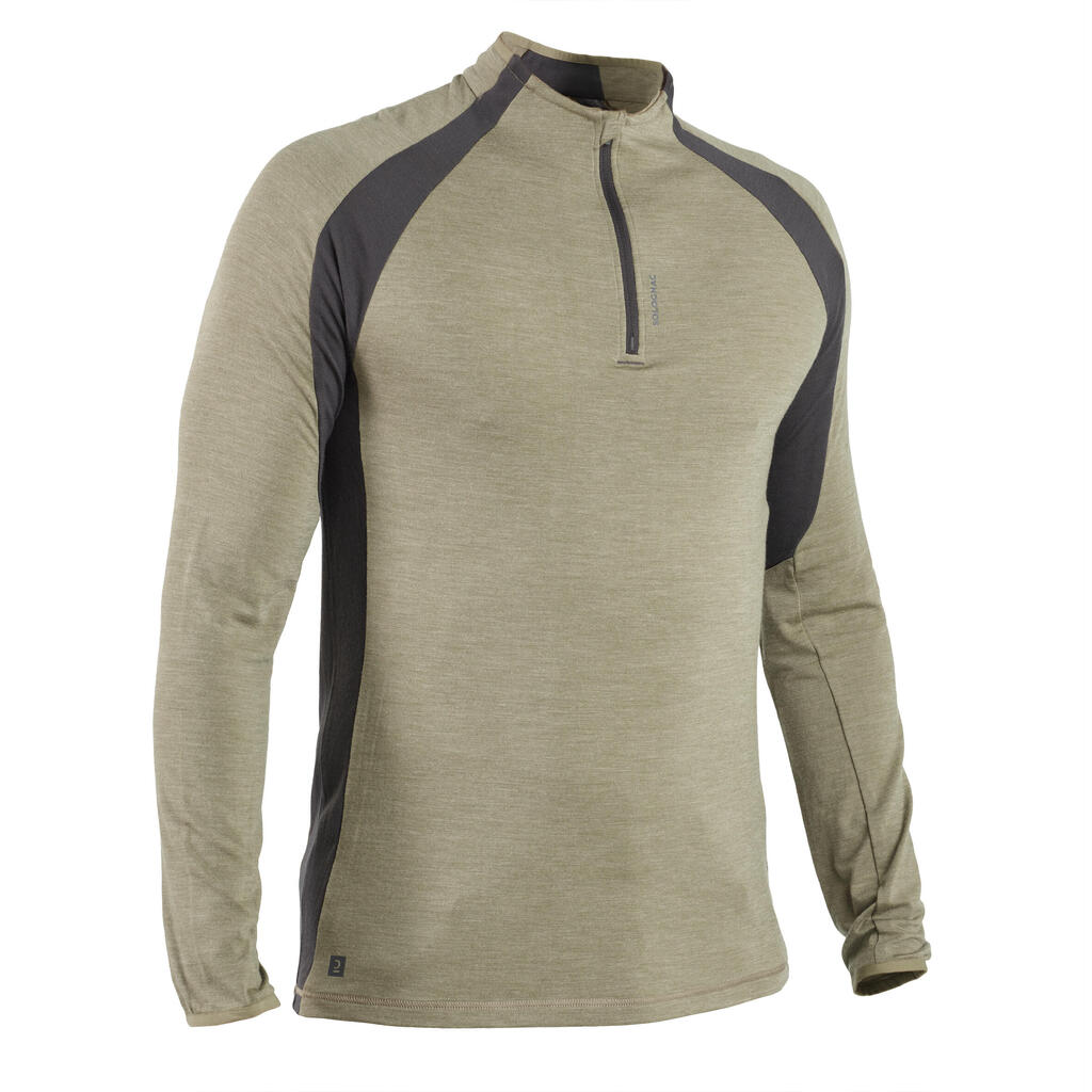 Men's Long-sleeved Breathable Merino Wool Zipped T-shirt - 900 light green