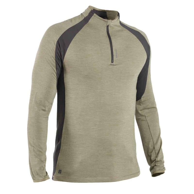 Jagdshirt langarm 900 Wolle atmungsaktiv mit Reissverschluss grün