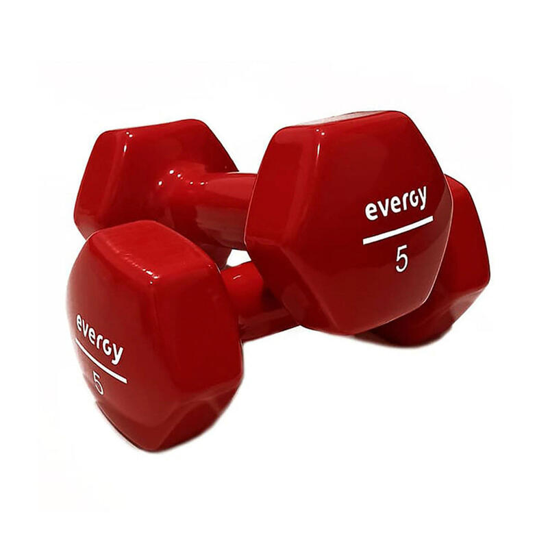 Mancuernas Vinilo 2 x 5kg. Fitness Gym Pilates Evergy rojo