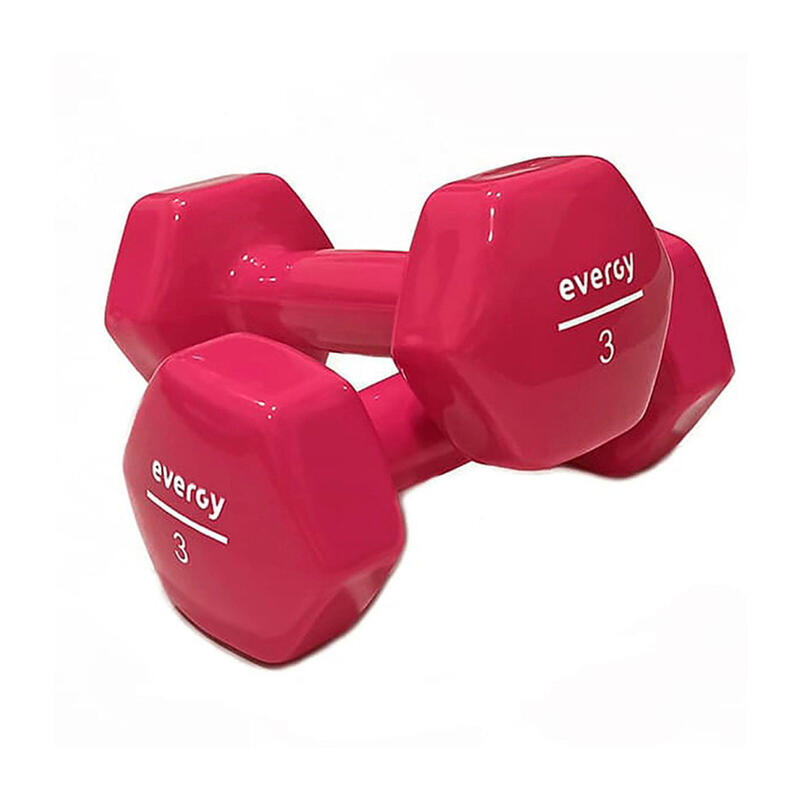 Mancuernas Vinilo 2 x 3kg. Fitness Gym Pilates Evergy roja