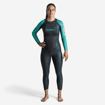 Wetsuit ows 500 dames 2/2 neopreen zwart/turquoise