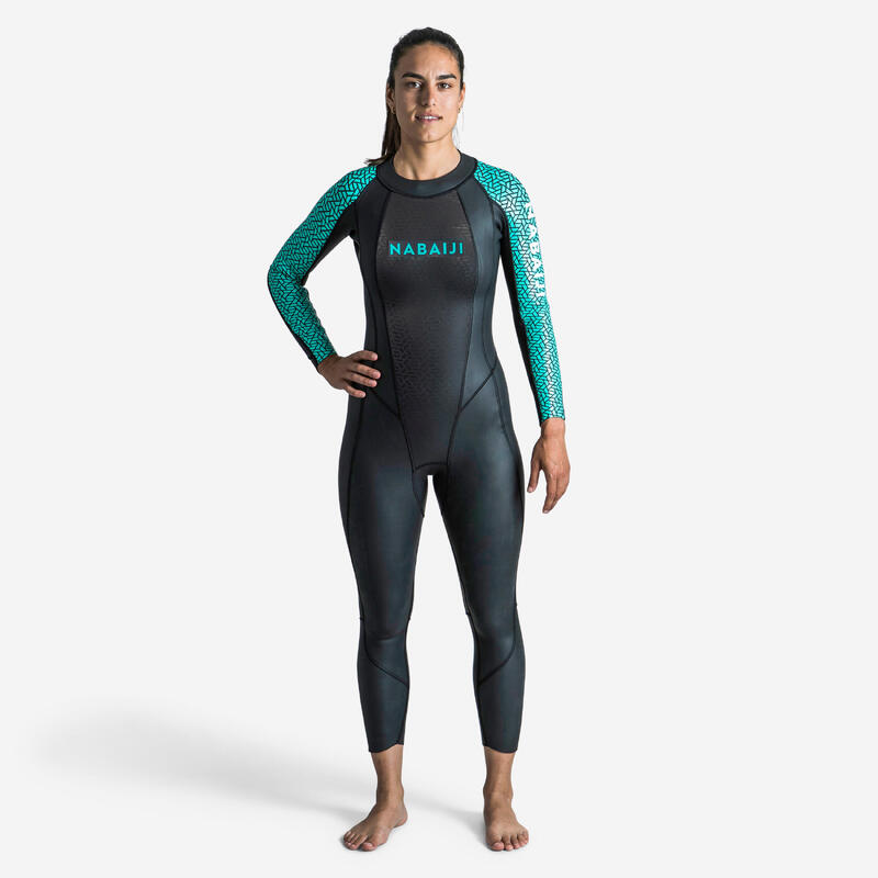 Neopreen dameswetsuit voor openwaterzwemmen OWS 500 2/2 zwart/groen