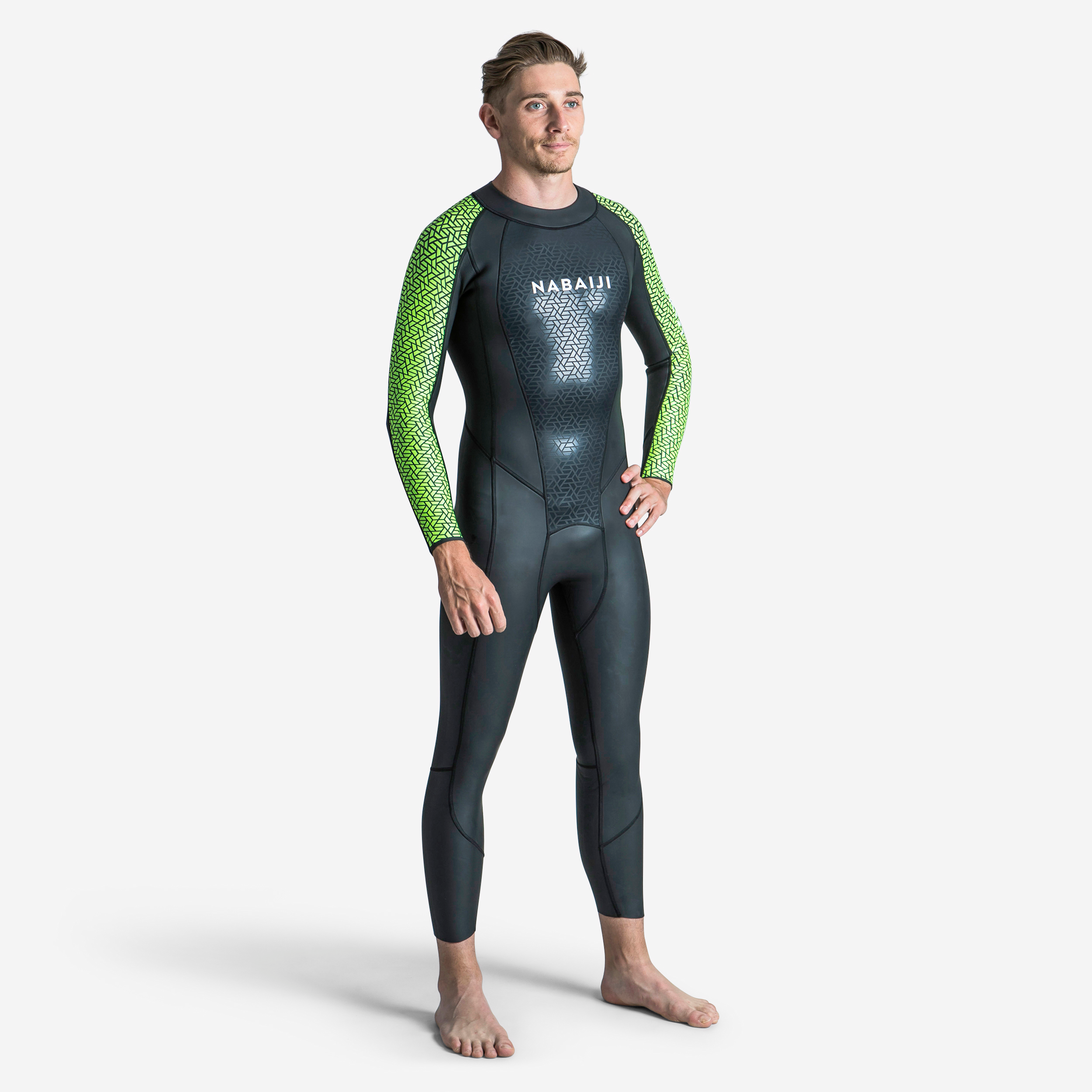 Combinaison néoprène homme de nage eau libre - ows 500 2/2 noir vert - Natation - Nabaiji- Clubs - Entreprises - Collectivités - Associations