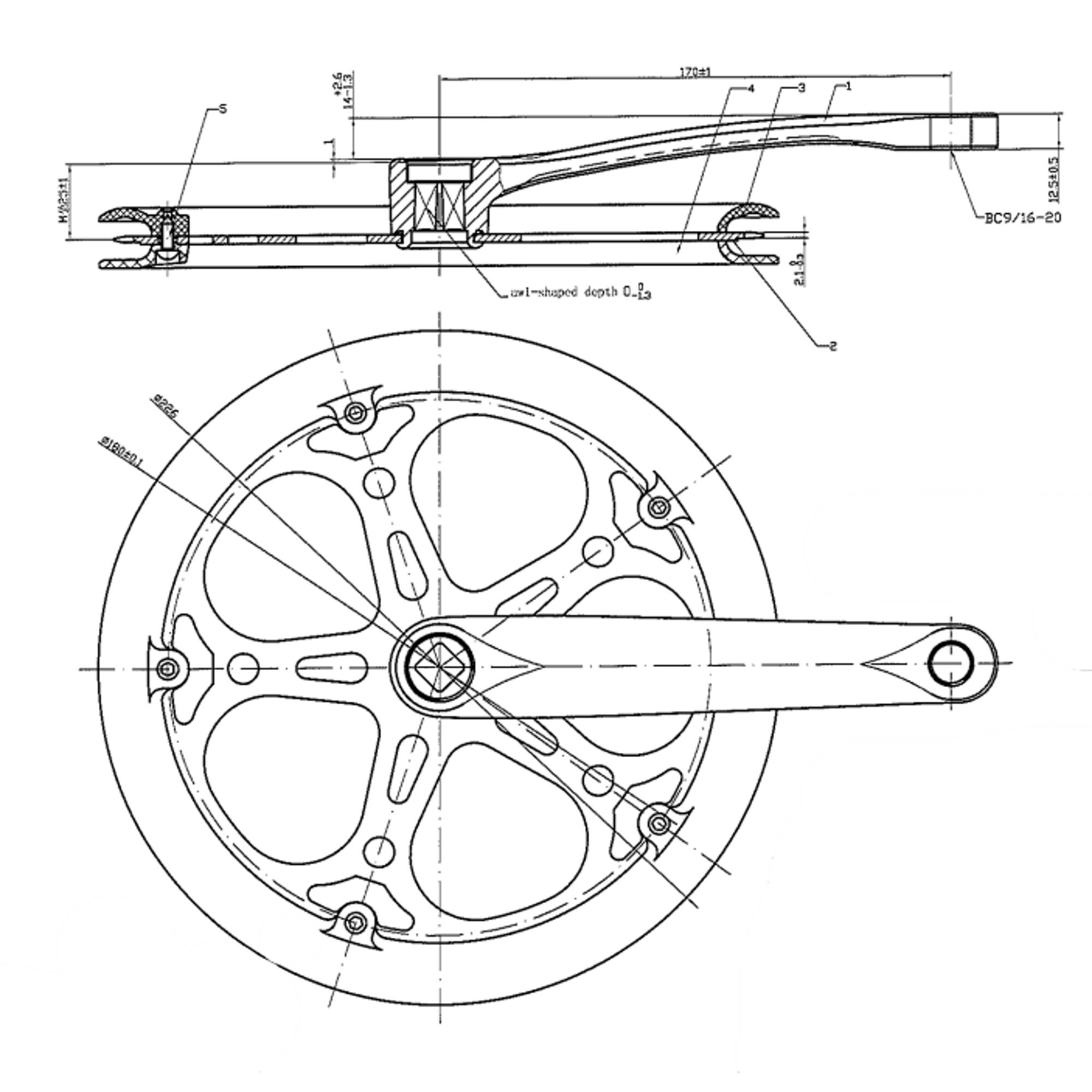 Pedalier MonoPlato 52T Bielas 170mm Negro 2/2