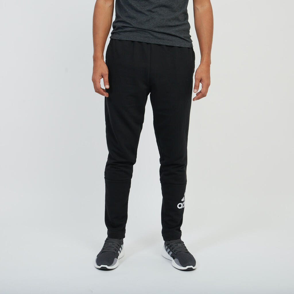 Men's Straight Cut Cotton-Rich Jogging Fitness Bottoms - Black