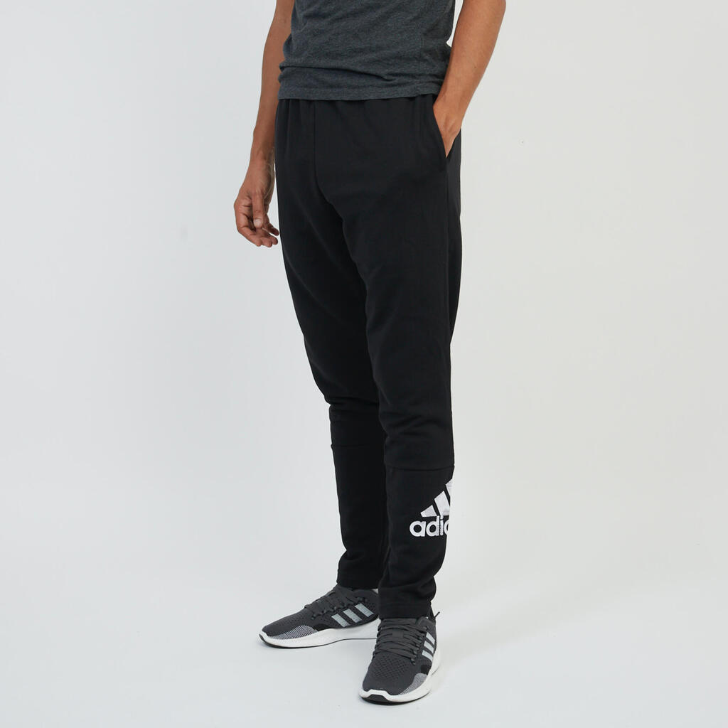 Men's Straight Cut Cotton-Rich Jogging Fitness Bottoms - Black