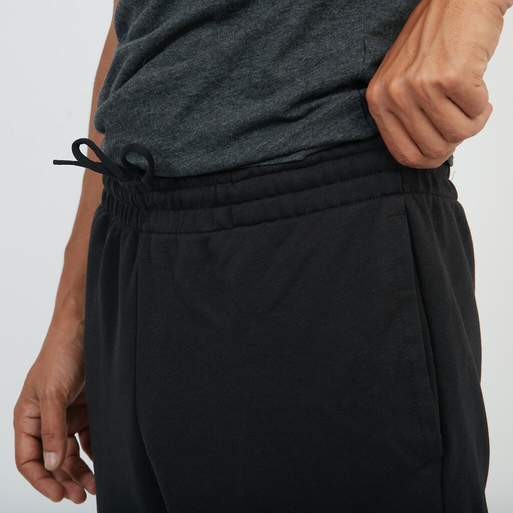 Men's Straight Cut Cotton-Rich Jogging Fitness Bottoms - Black