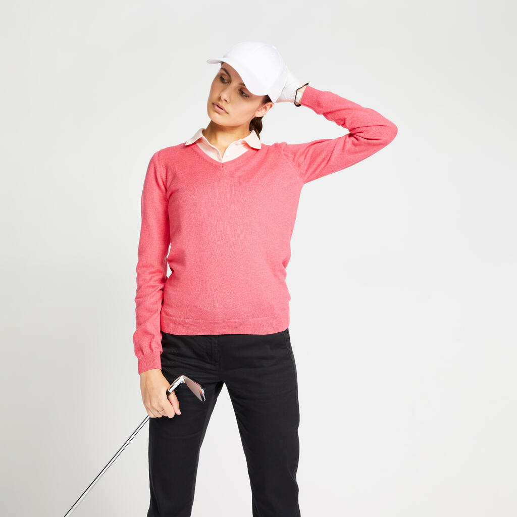 Women's Golf V-neck Pullover MW500 Heather Pink