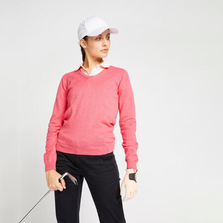 Pull de golf col V femme MW500 rose chiné