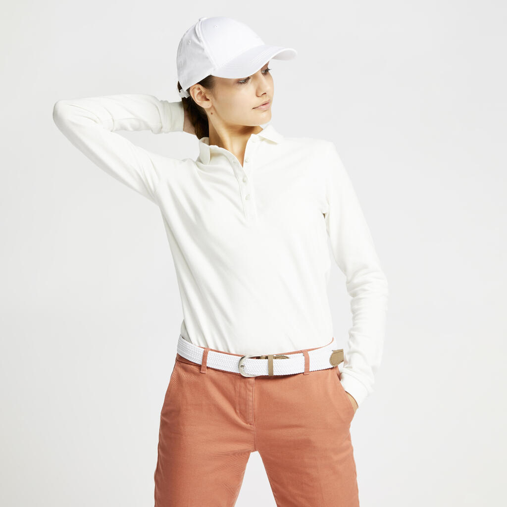 Sieviešu golfa polo krekls ar garām piedurknēm “MW500”, ziloņkaula krāsā