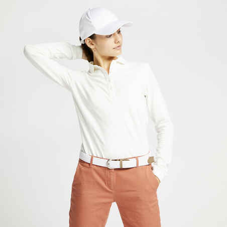 Women's long-sleeved golfing polo shirt MW500 - ivory