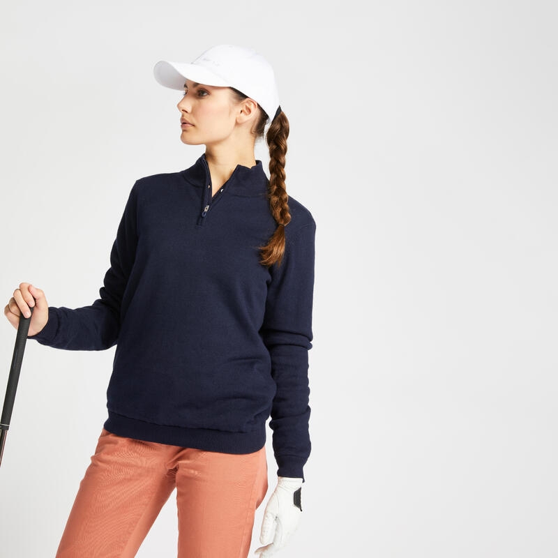Women's golf windbreaker pullover MW500 navy blue