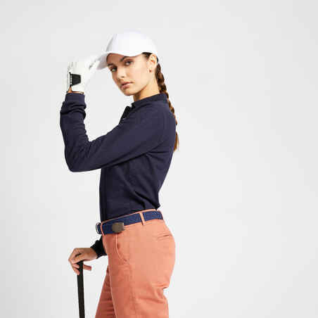 Moteriški ilgarankoviai golfo polo marškinėliai „MW500“, tamsiai mėlyni