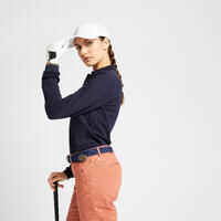 Women's golf polo long sleeved MW500 - navy blue