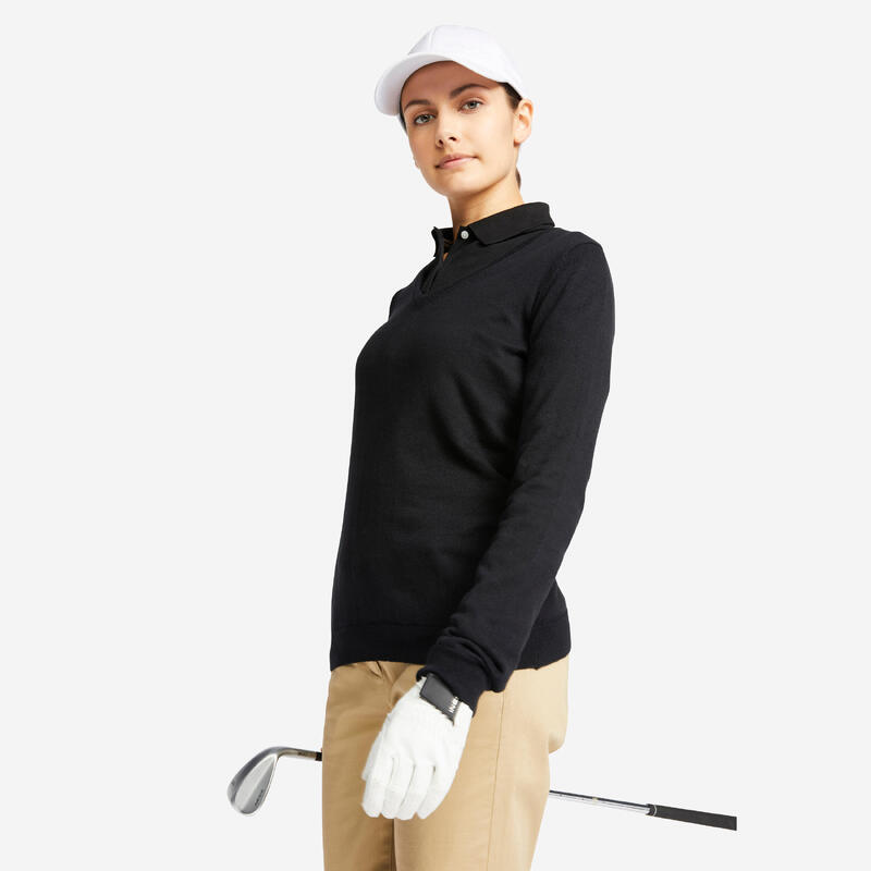 Dámský golfový svetr s výstřihem do V MW500 černý