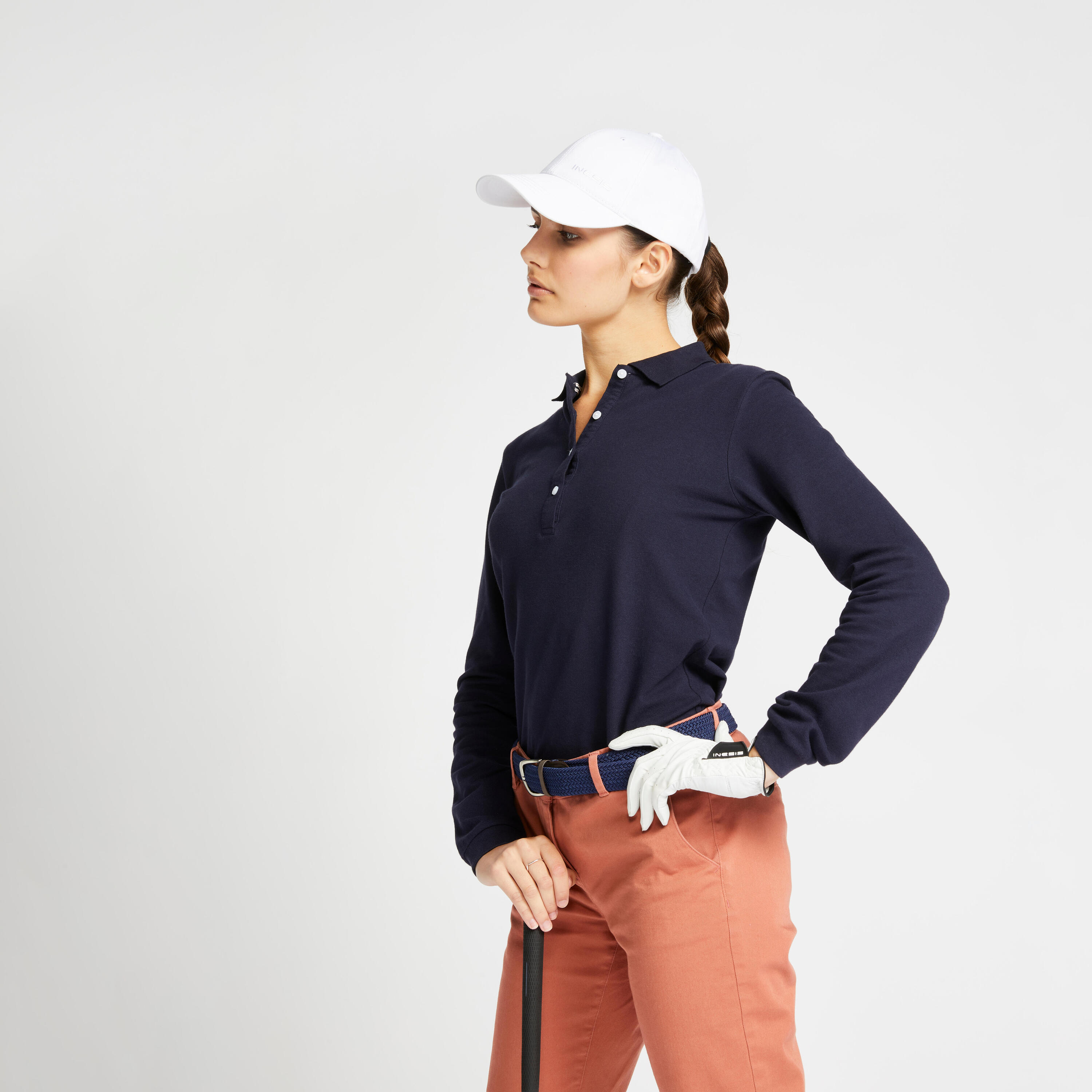 INESIS Women's golf polo long sleeved MW500 - navy blue