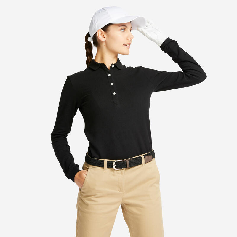 Damen Poloshirt langarm - MW500 schwarz