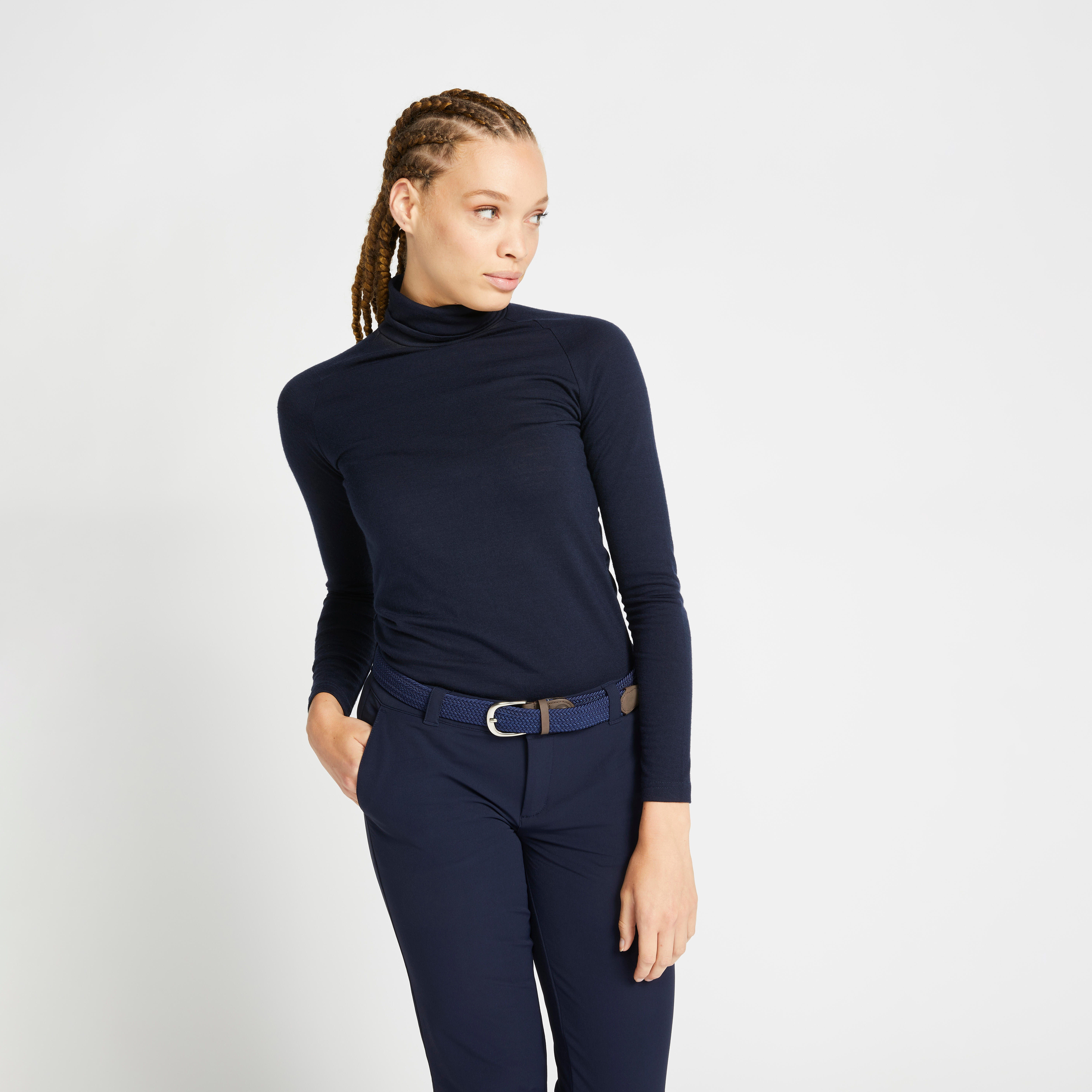 sous pull golf femme - cw500 bleu marine - inesis