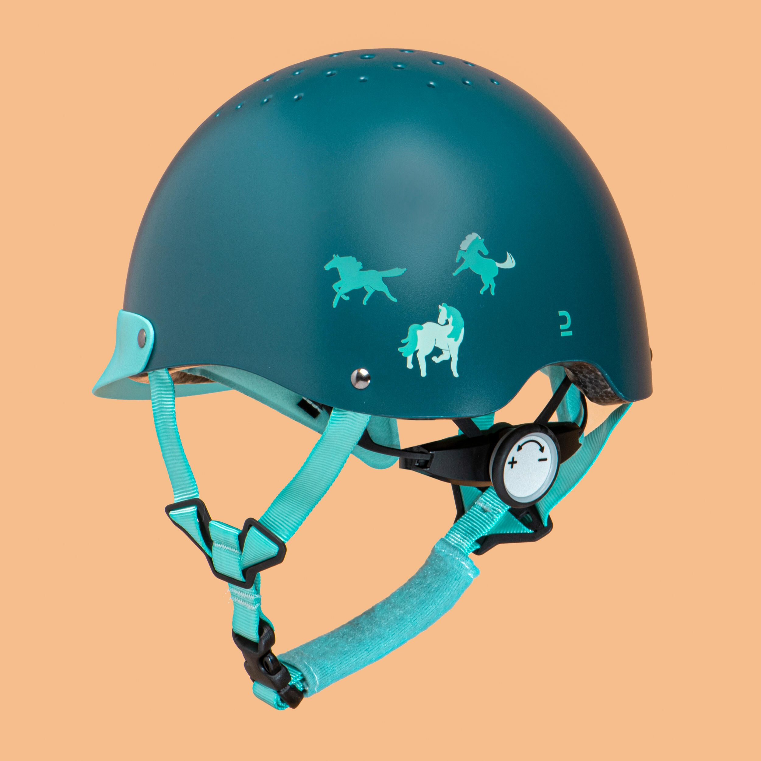 Kids' Horse Riding Helmet - 100 Green/Blue - FOUGANZA