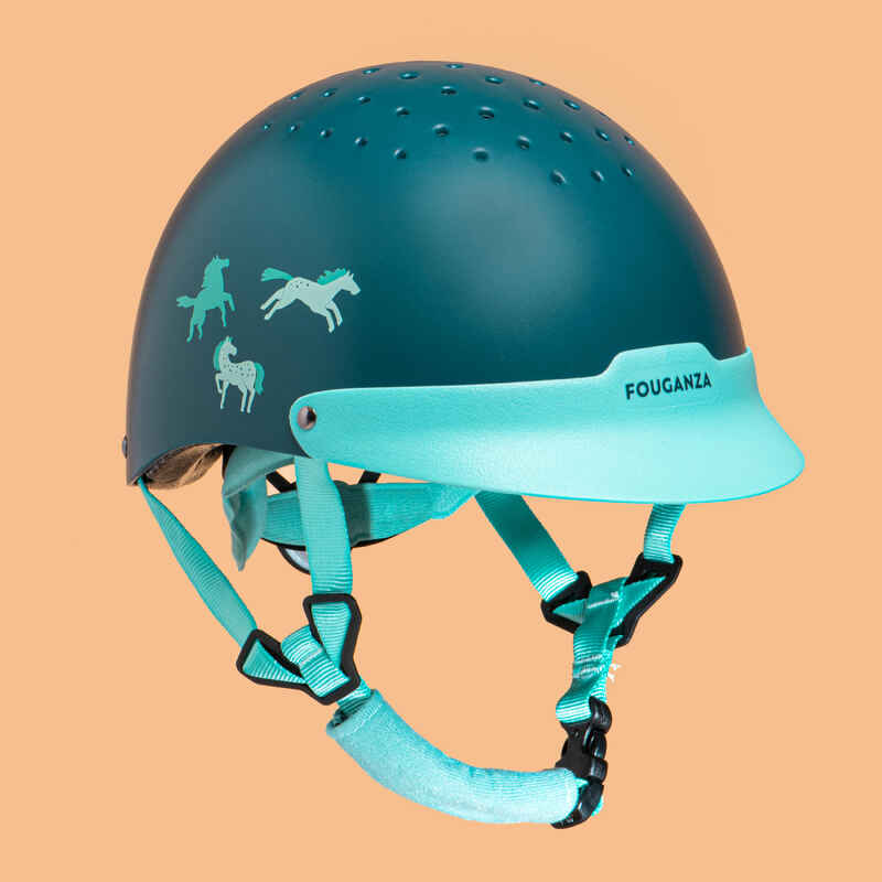 Horse Riding Helmet 100 Green/Turquoise Decathlon