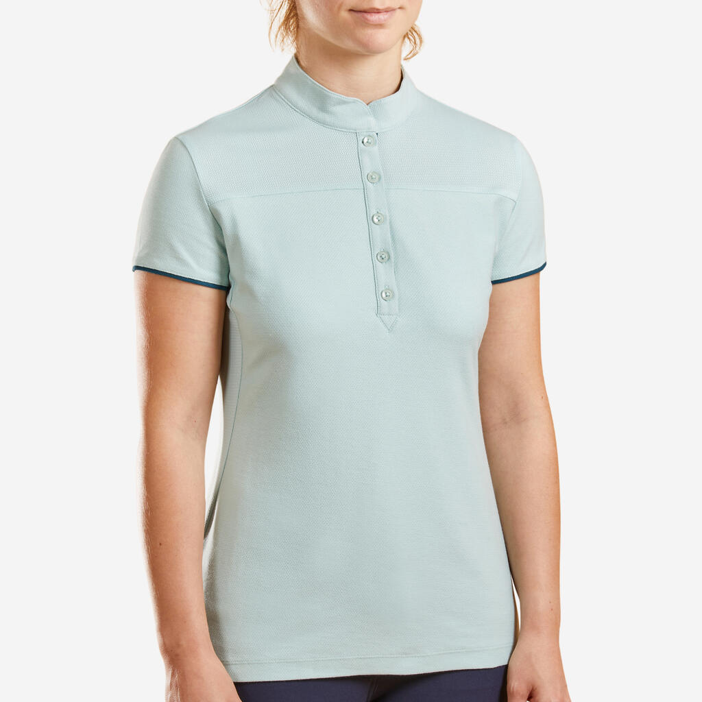 Reit-Poloshirt 500 kurzarm Damen schwarz