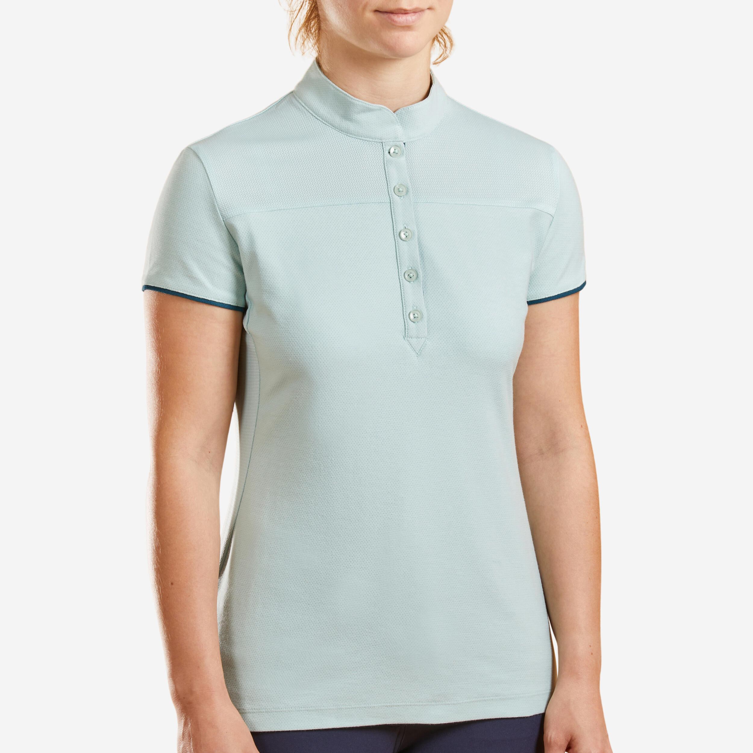 Women's Horse Riding Short-Sleeved Polo Shirt 500 -Green 1/4