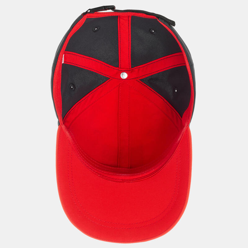 Cappellino trekking bambino MH100 rosso e nero.