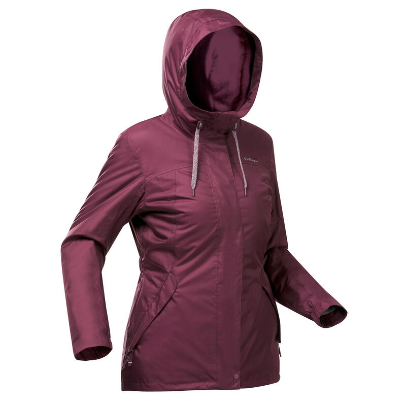 Női kabát túrázáshoz SH100 X-WARM, vízhatlan, -10 °C-ig, bordó