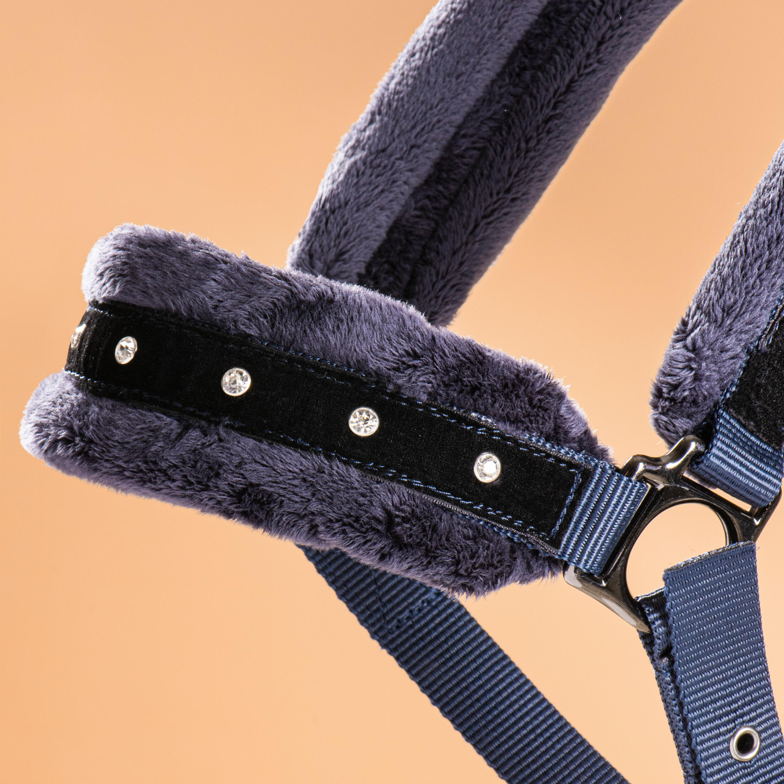 Kit licou et longe d'équitation pour cheval et poney - Strass bleu/noir - FOUGANZA