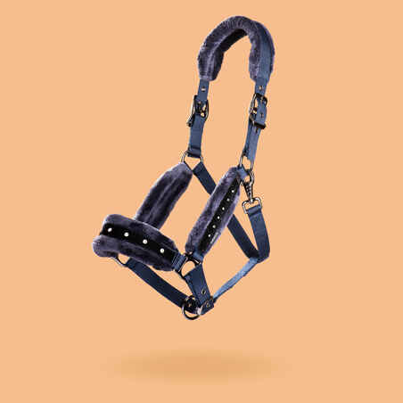 Horse Riding Halter and Leadrope Set for Horse and Pony - Blue/Black Rhinestone