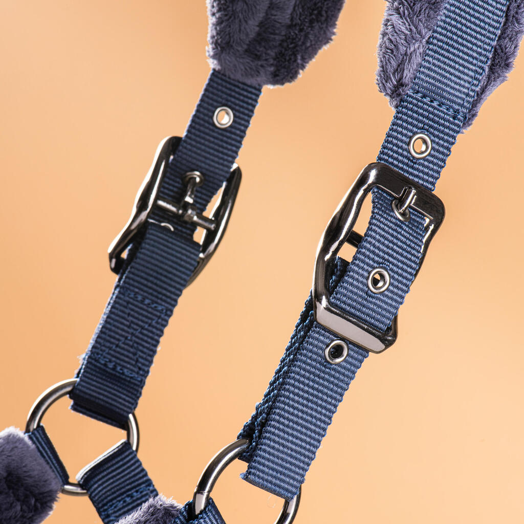 Horse Riding Halter and Leadrope Set for Horse and Pony - Blue/Black Rhinestone