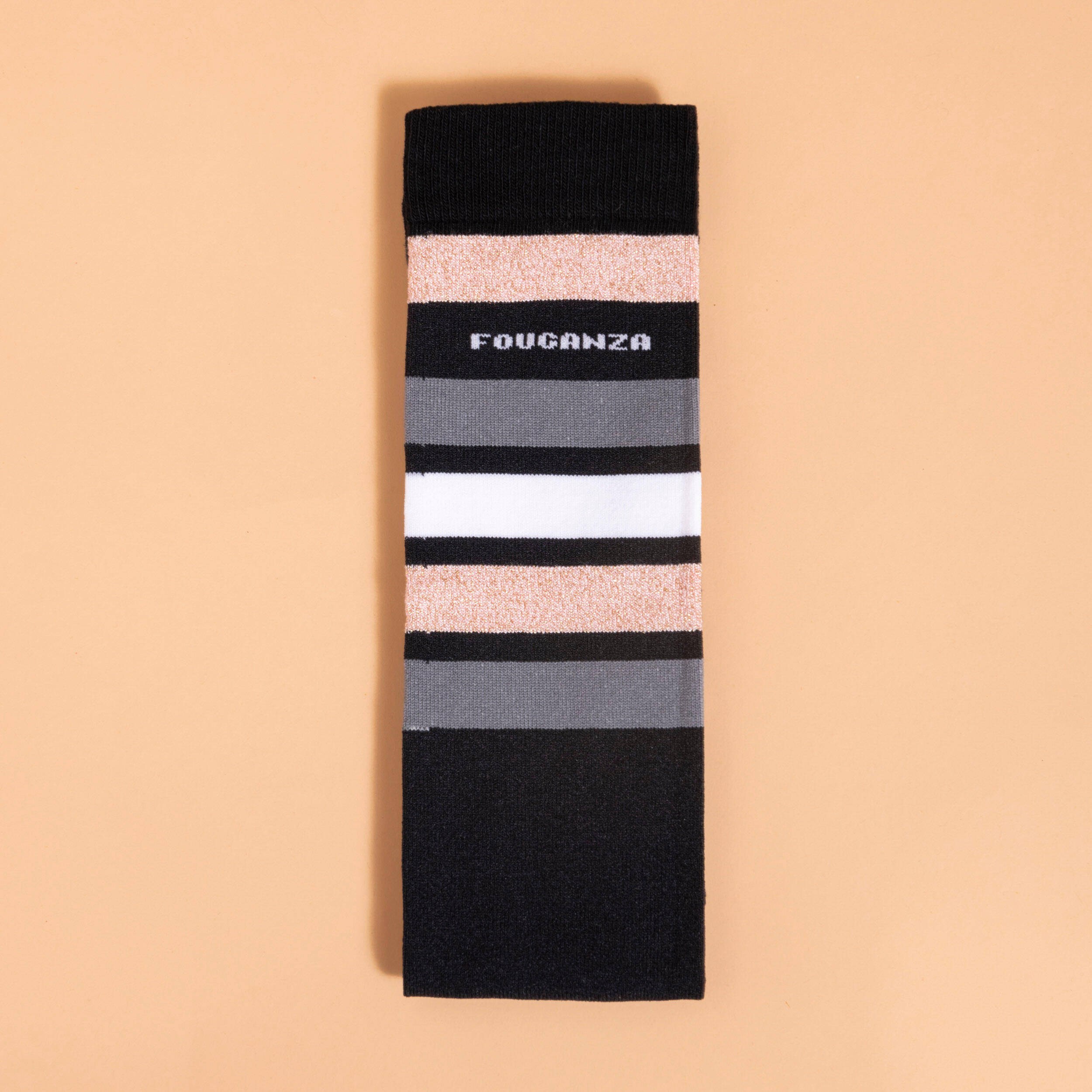 Adult Horse Riding Socks 100 - Black/Pink Sequins Stripes -  5